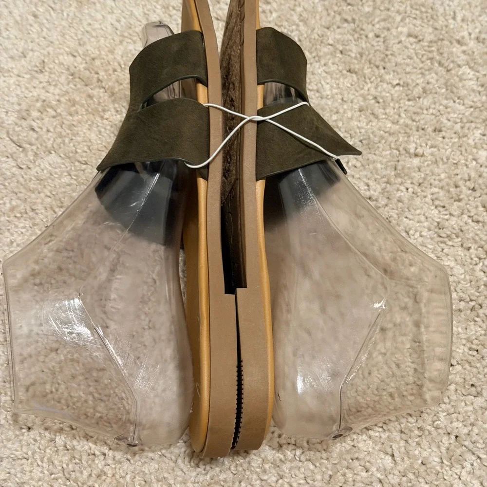 Mari A Olive Green H-Strap Slide Sandals Womens Size 8.5 M Flat Shoes